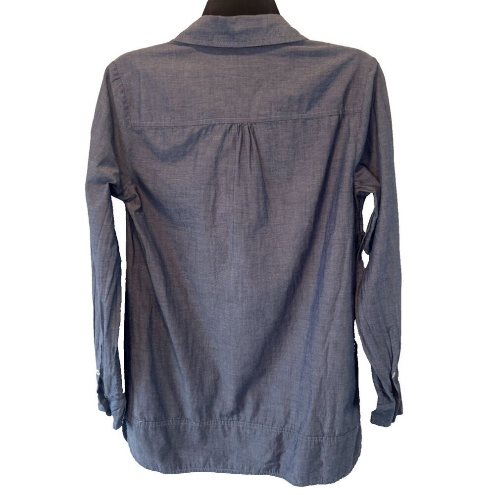 Womens Blue Chambray Long Sleeve Tunic Top XS Coastal‎ Minimalist Capsule Travel - Picture 7 of 9